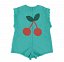 Piupiuchick,short sleeveless jumpsuit | turquoise w/ cherry print